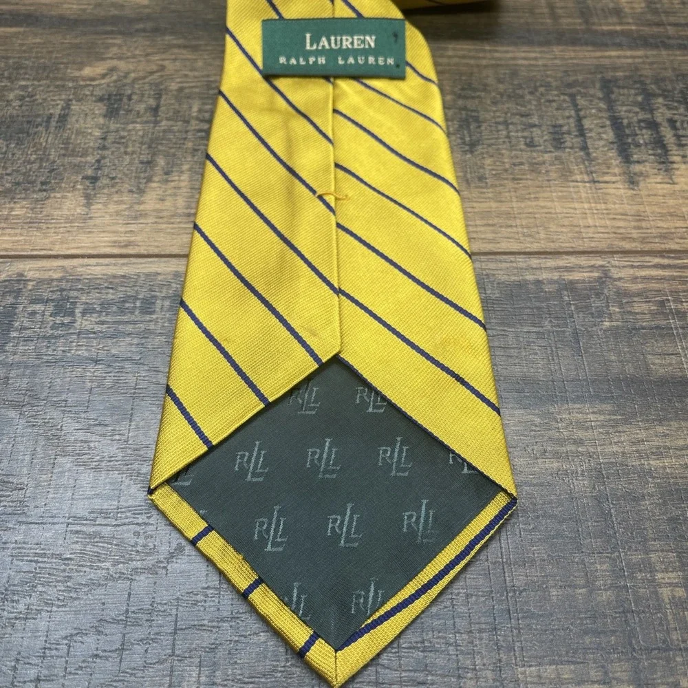 Lauren Ralph Lauren‎ Mens Silk Tie Yellow Blue Striped 56 Inch